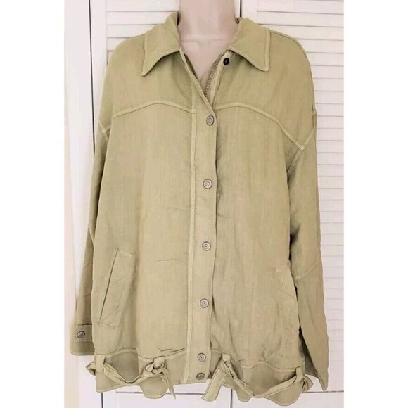 NEW WE THE FREE LOLA LINEN JACKET DRIED ALOE MEDIUM - Picture 3 of 8